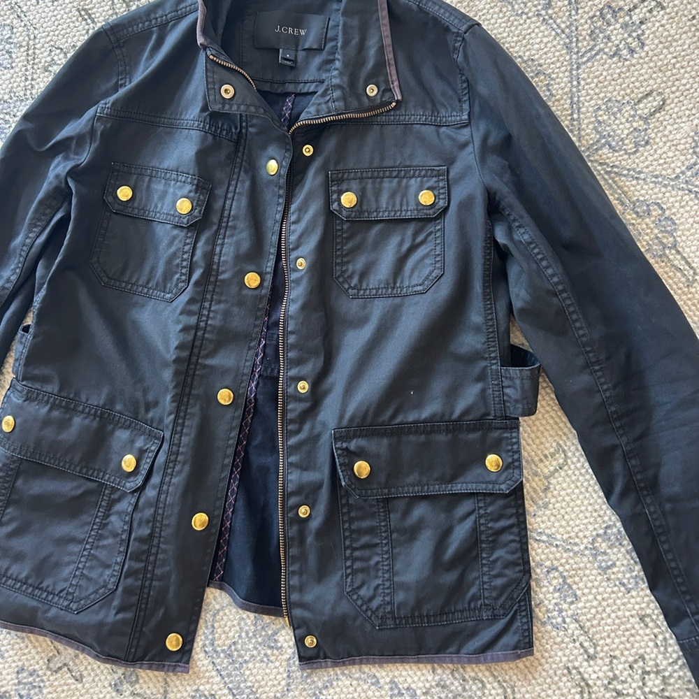 J.Crew Waxed Canvas Field Coat Chore Jacket Small Womens 100% Cotton Navy Blue - Picture 2 of 3